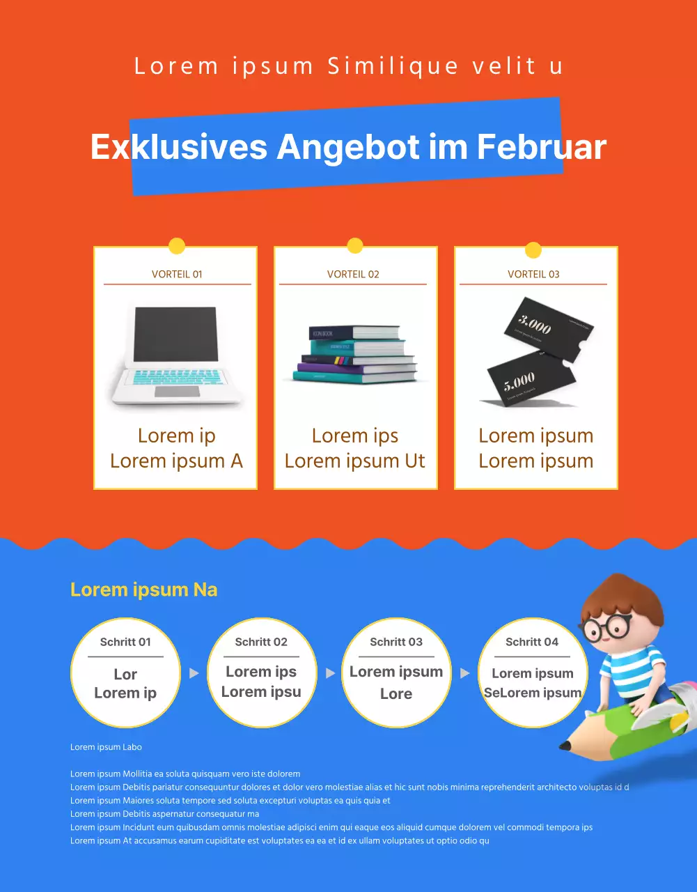 Blau gelb orange Grundschulbildung Thema