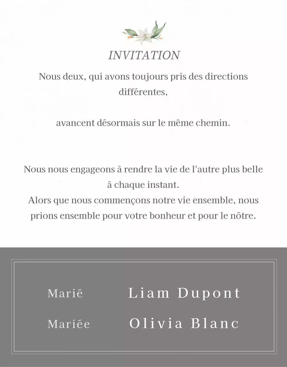 Invitation de mariage mobile gris clair et floral
