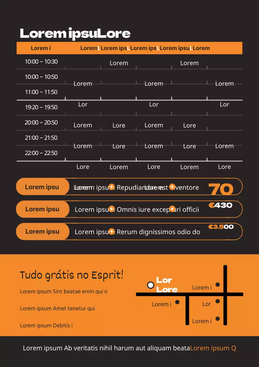 Promova o seu ginásio com horários e avisos de eventos a laranja e preto