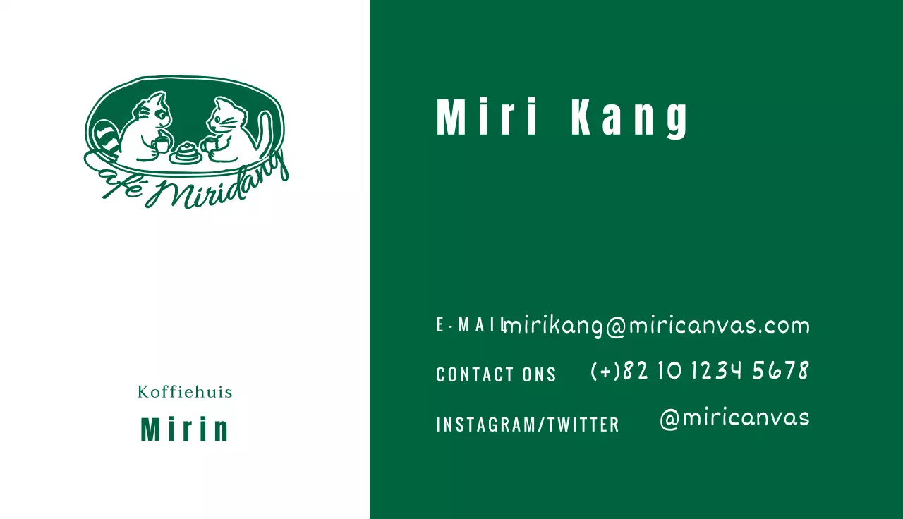 Een café met groen handschrift en schattige illustraties