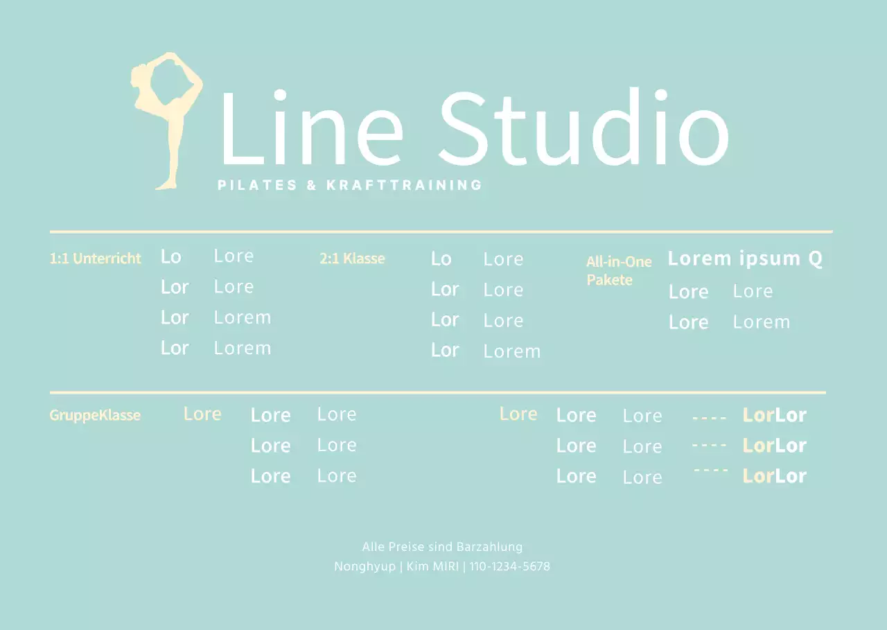 Mint Simple Pilates Menü Tafel Acryl Ständer