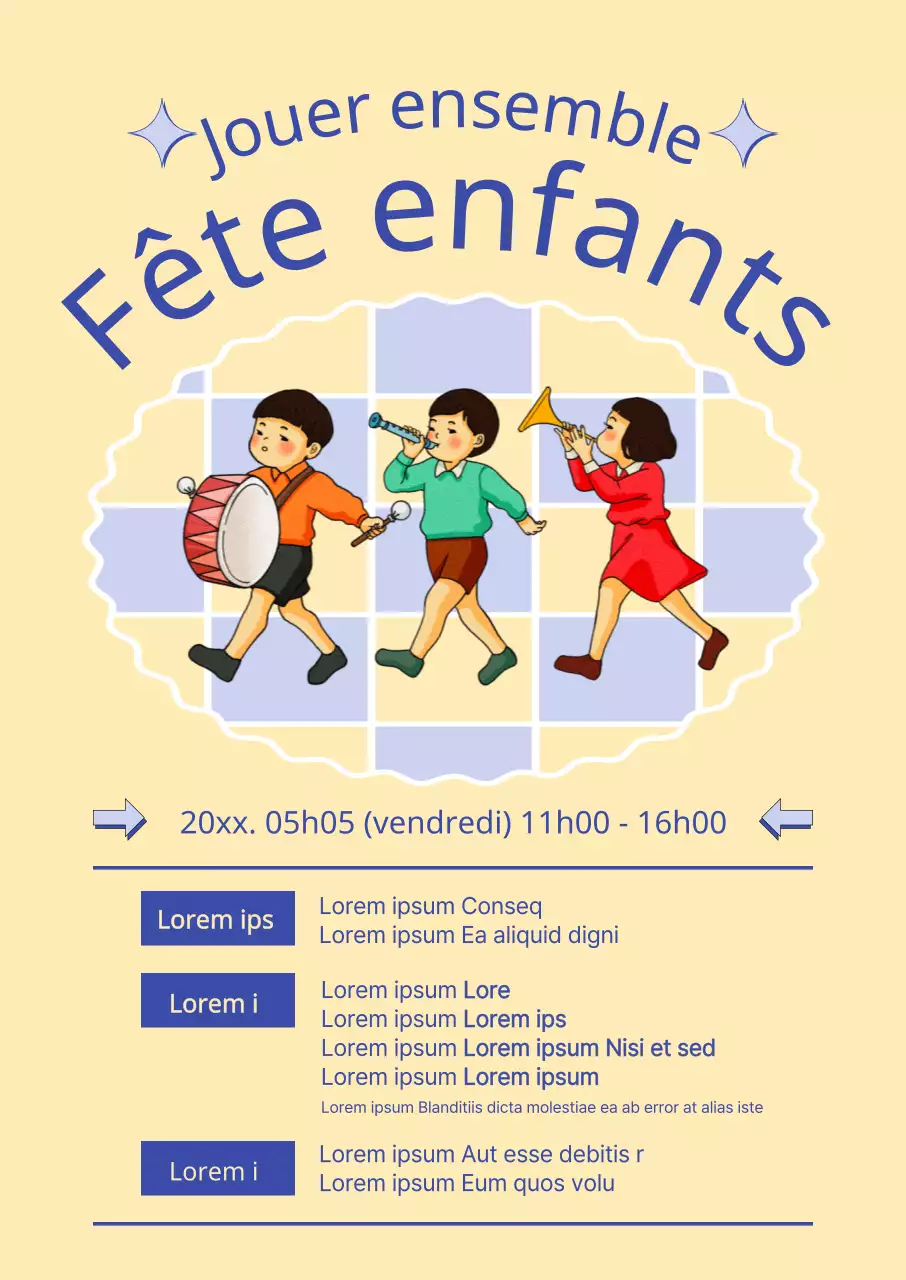 Célébration de la journée des enfants sur fond jaune et dans un esprit rétro