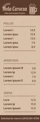 Guía de menús para una cervecería de concepto sencillo en colores marrón y marrón claro