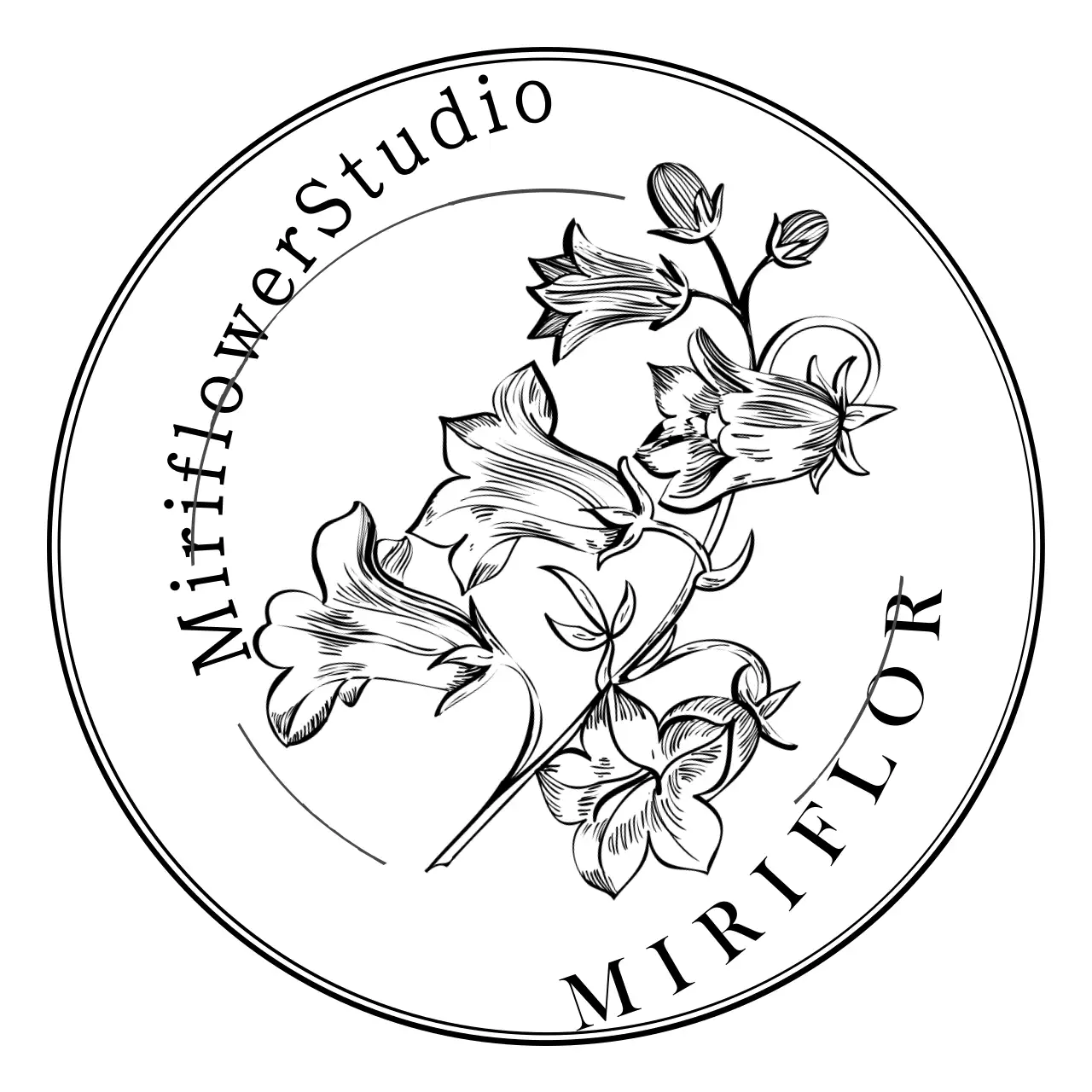 Insignia de estilo vintage para una floristería con una ilustración floral de líneas negras