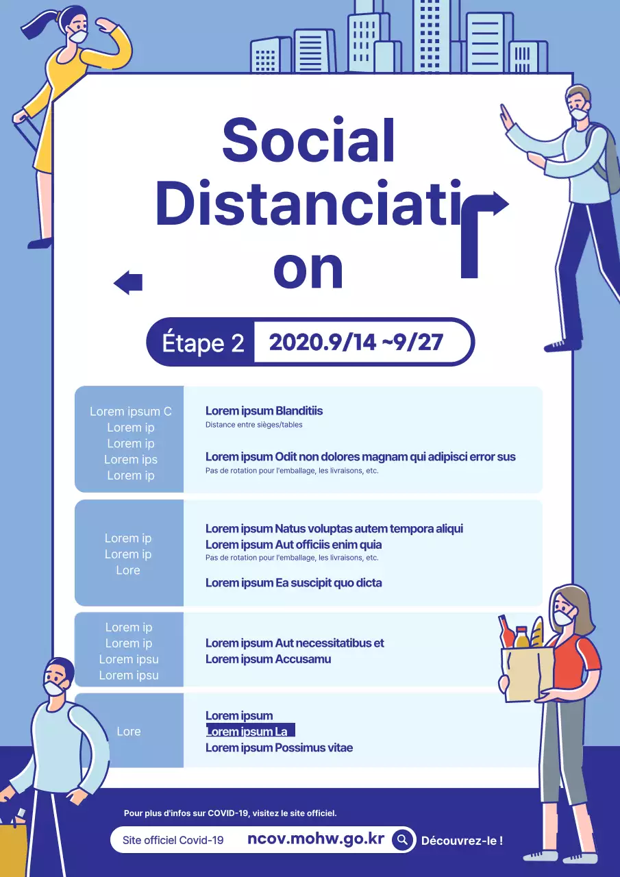 Un énoncé de règles simples avec une illustration bleue en rapport avec l'hôpital