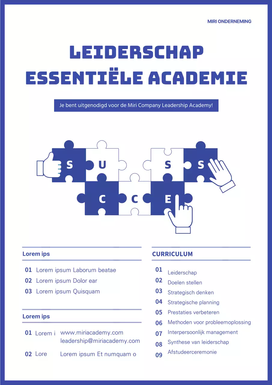 Flyer sjabloon leiderschapsacademie in blauw