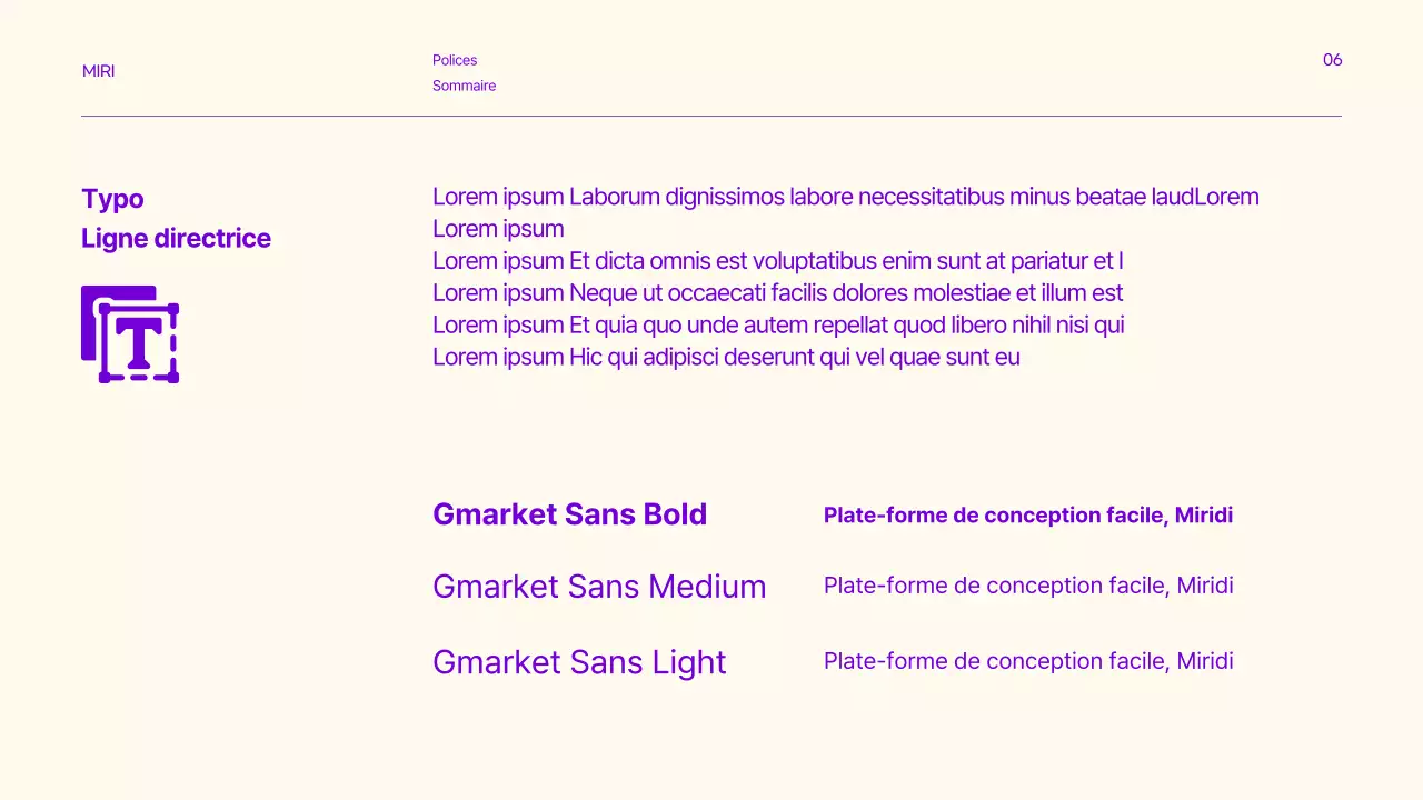 Lignes directrices de la marque avec des accents de texte propres en violet et en citron