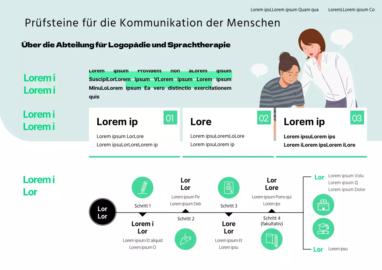 Einfache lindgrüne und mintfarbene Infografik der logopädischen Abteilung mit Erklärung