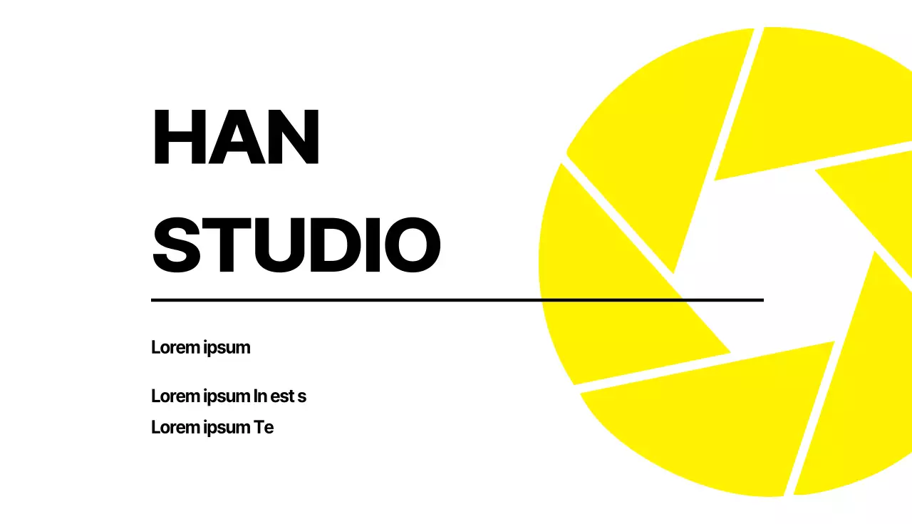 Carte de visite de photographe avec icône d'ouverture d'appareil photo jaune et blanc