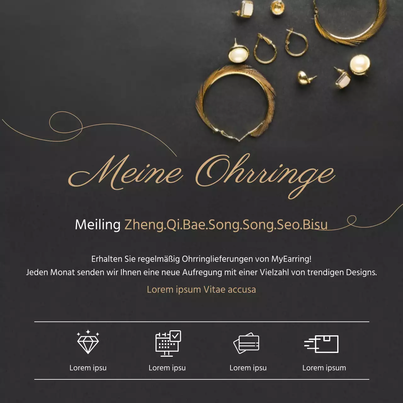 Schwarze Foto-Akzent-Ohrringe mit wiederkehrender Lieferung