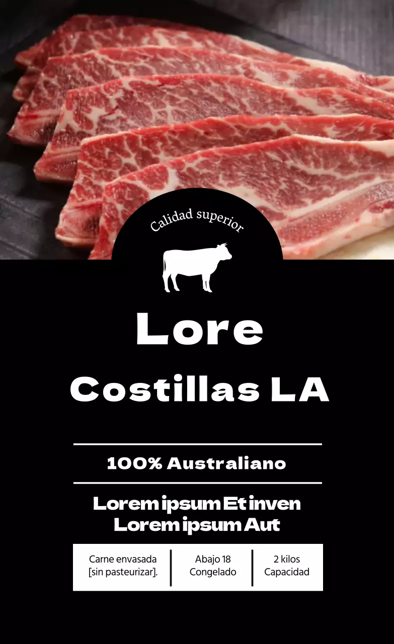 Etiqueta alimentaria costillas foto negro