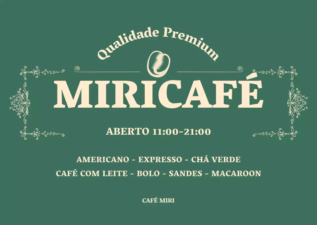 Horário de abertura deste café de conceito verde e amarelo de luxo