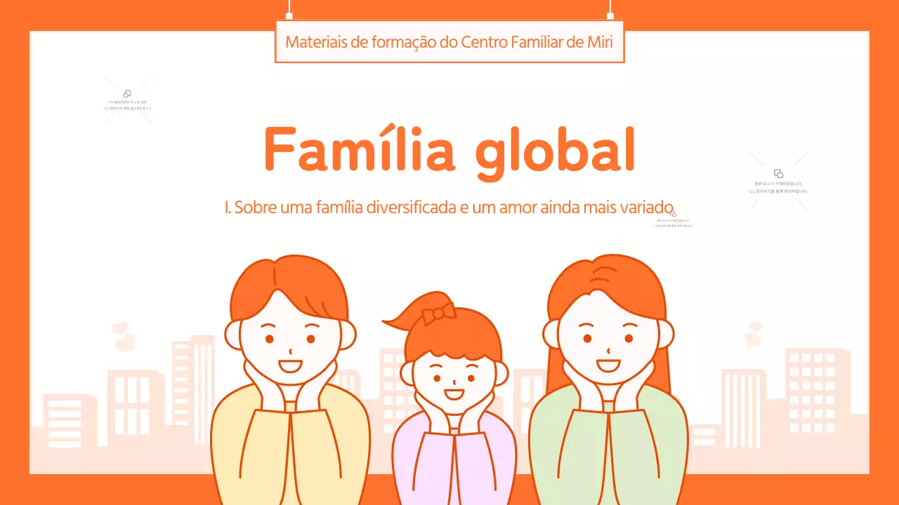 Programa de cultura familiar com ilustrações giras a laranja