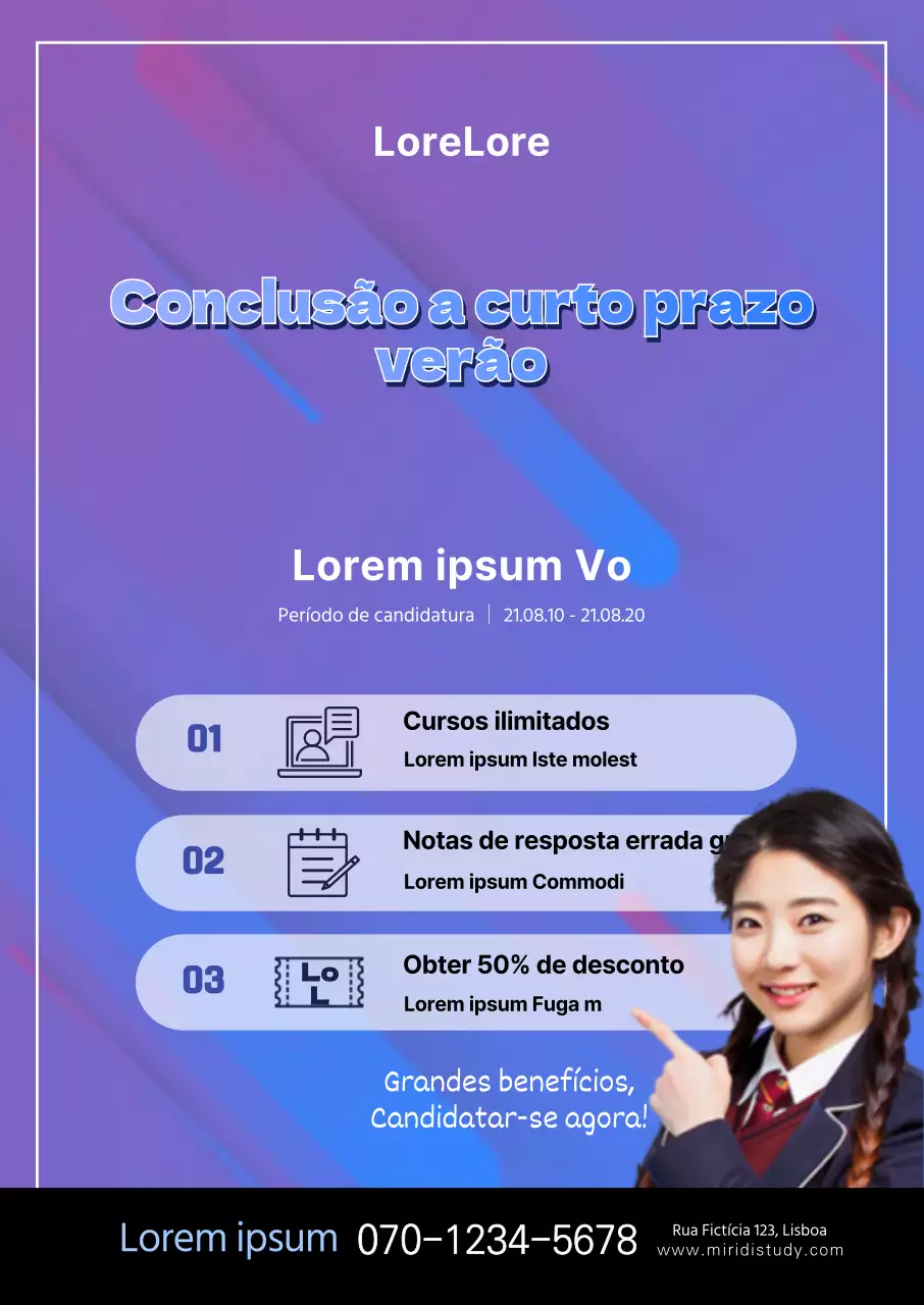 Cartaz para uma aula especial numa academia com um retrato em tons de púrpura