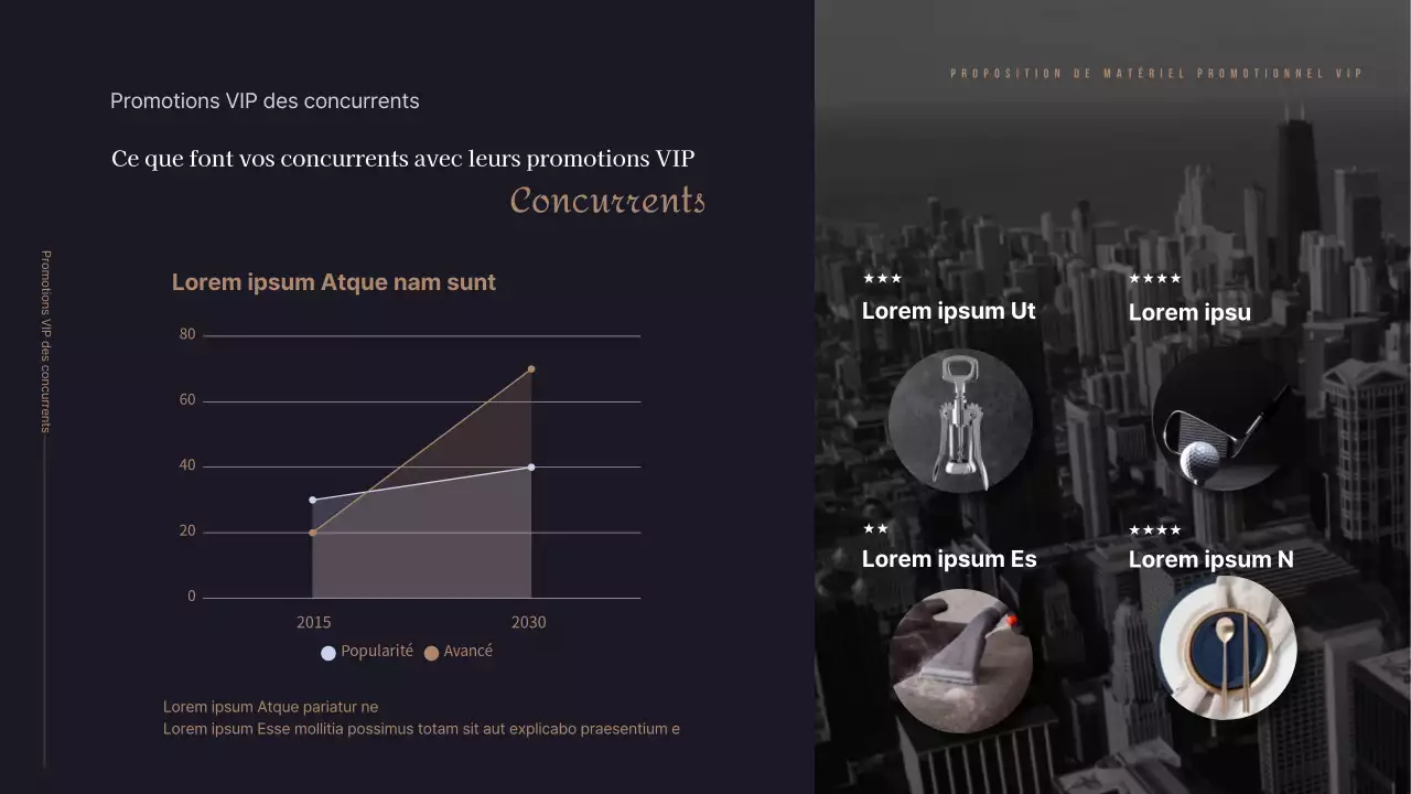 Les touches de couleur or et noir créent une ambiance luxueuse.