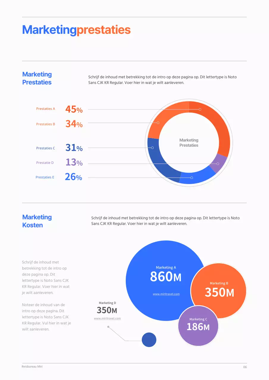 Clean concept jaarplan in blauw en oranje