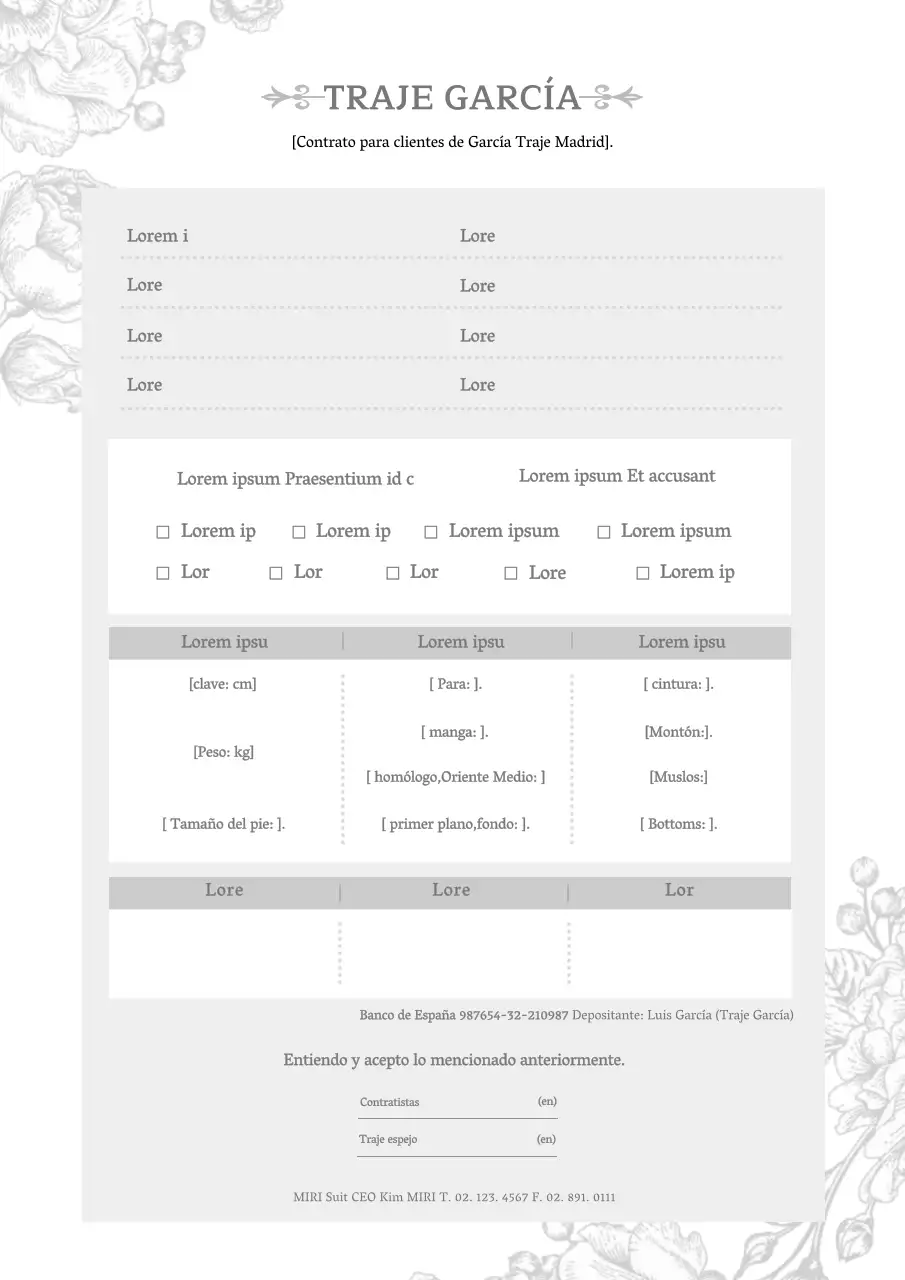 Contrato de boda de flores