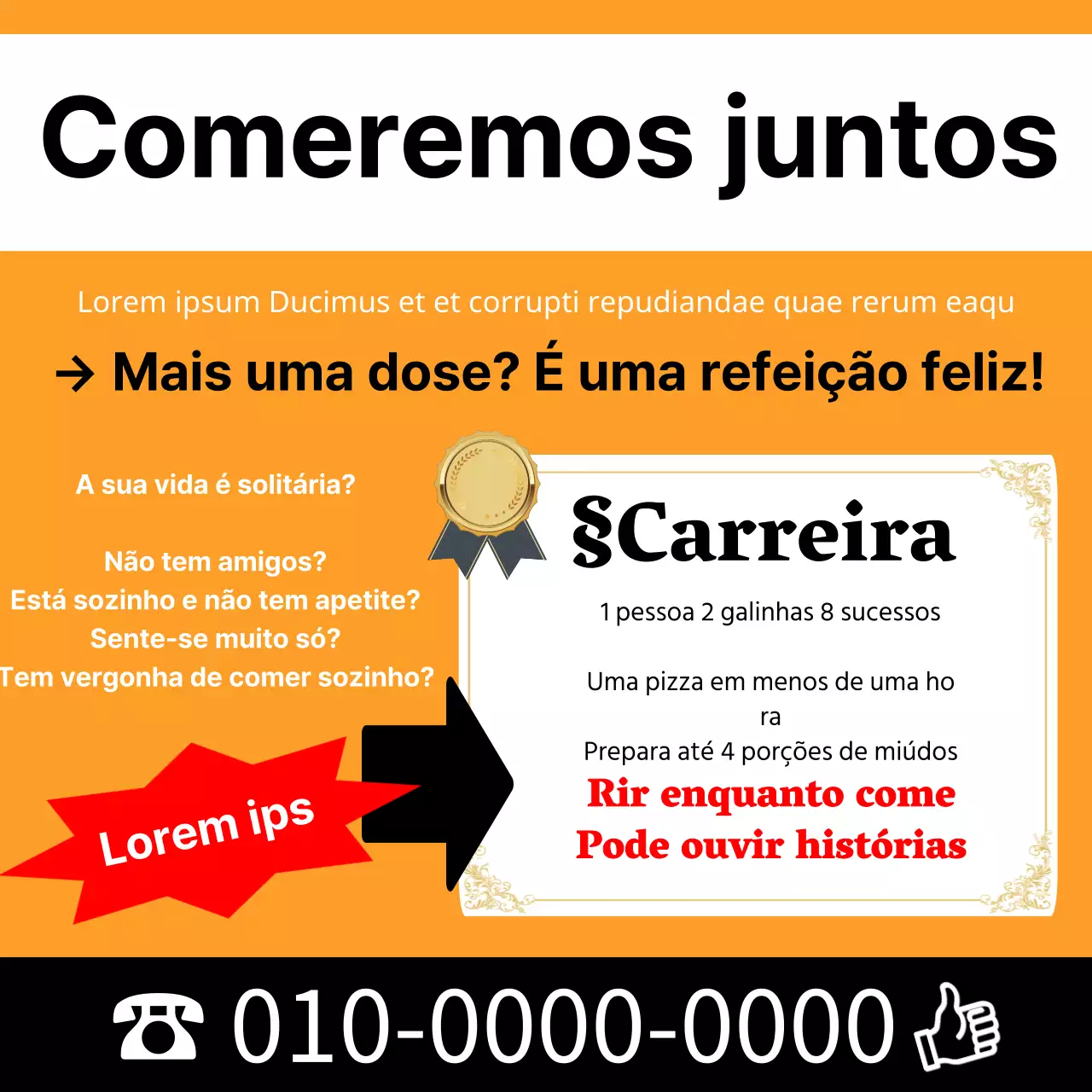 Cartaz de emprego de refeição de classe B com fundo laranja