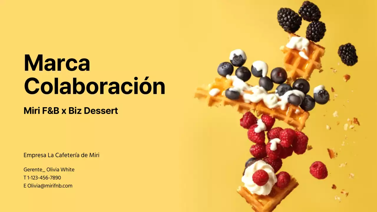 Postre amarillo y pastel propuesta de colaboración de marca