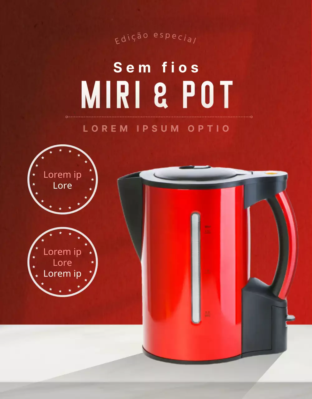 Tema simples de chaleira eléctrica nas cores vermelho e cinzento