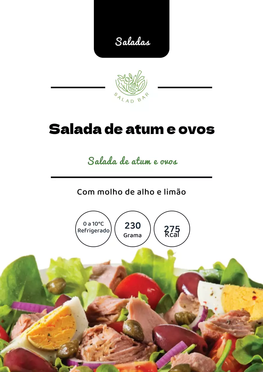 Cartaz de design simples de rótulo de salada de atum em branco