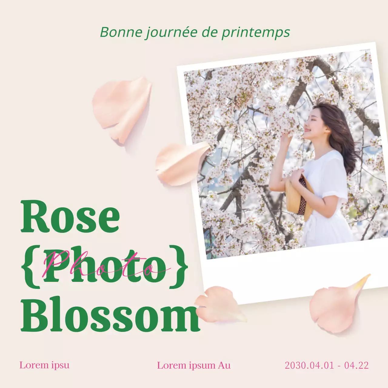 Promotion du festival des cerisiers en fleurs en rose sur le thème de la photo polaroïd