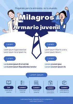 Sencilla ilustración azul de un joven haciendo una entrevista de trabajo.