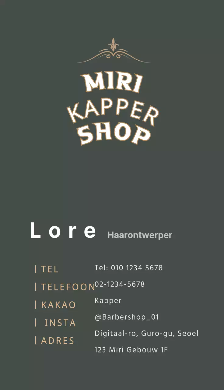 Groen vintage visitekaartje van een kapperszaak