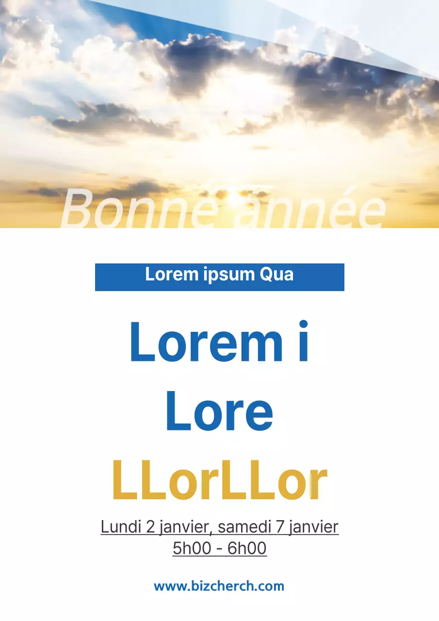 Promouvoir la prière matinale du Nouvel An d'une simple église avec une photo de ciel bleu et jaune.