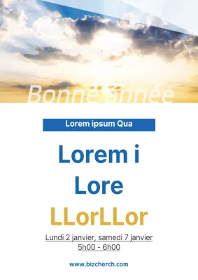 Promouvoir la prière matinale du Nouvel An d'une simple église avec une photo de ciel bleu et jaune.