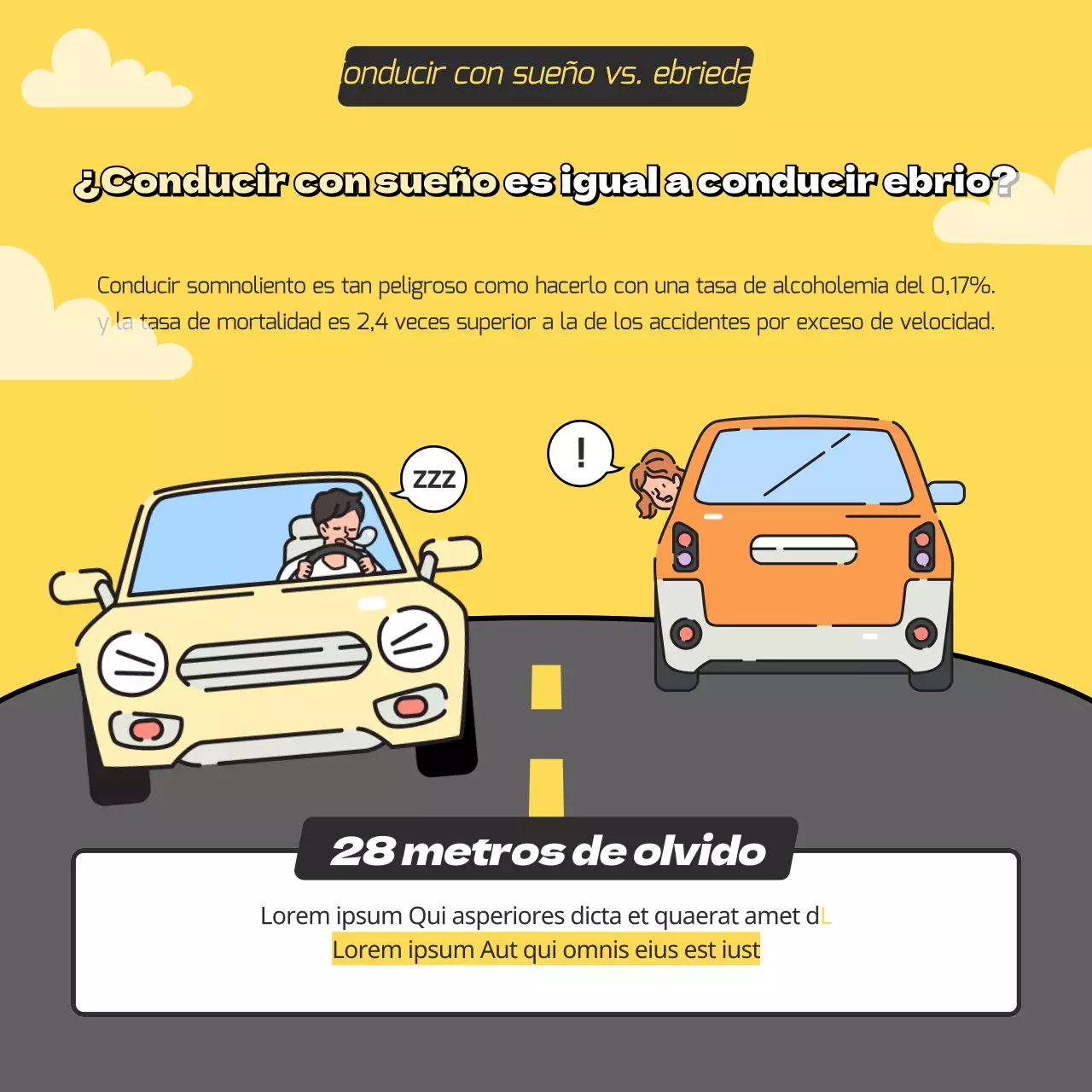 Concepto de ilustración de conducción somnolienta en amarillo y gris