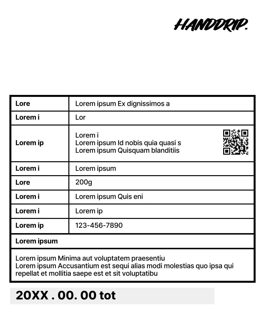 Ontwerp met bonenbeschrijvingen geaccentueerd met zwarte, ruwe handgeschreven tekst