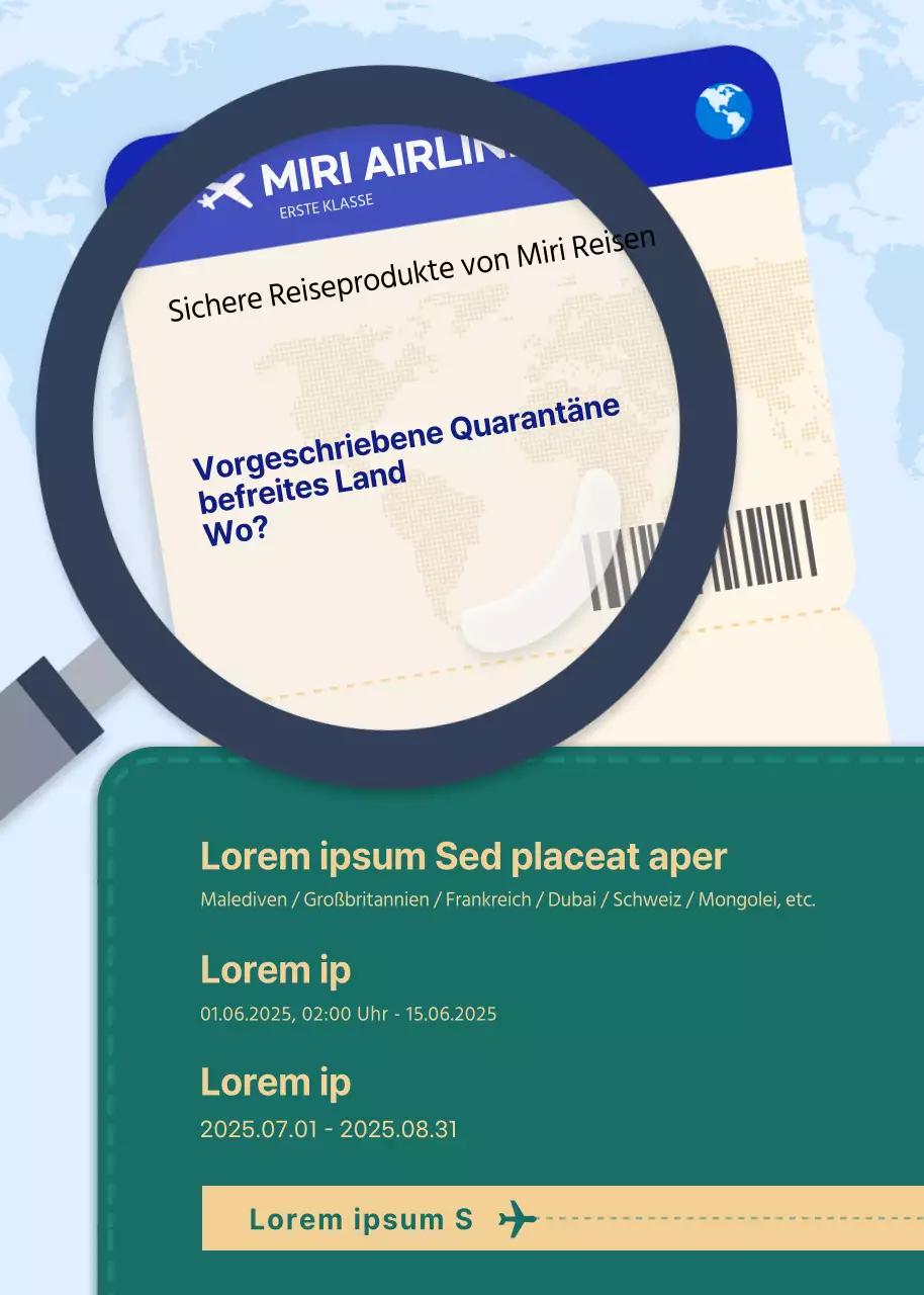Produkt für sicheres Reisen mit einem grün-blauen Flugticketkonzept
