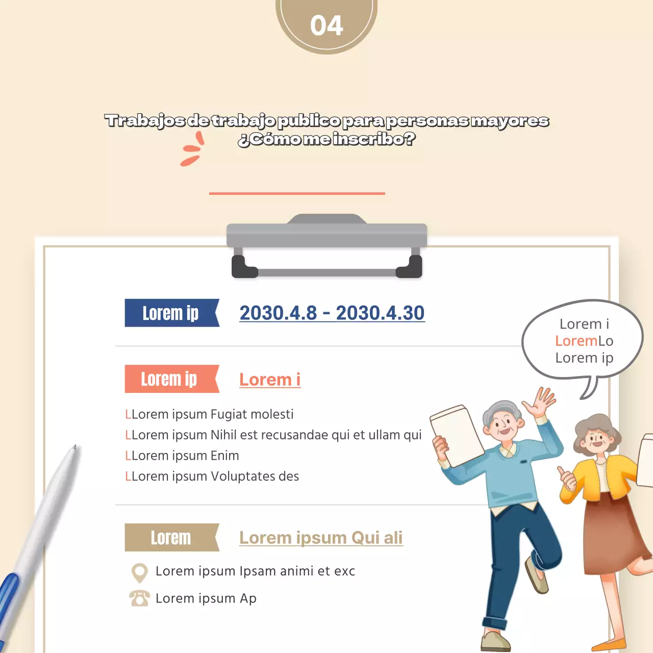 Beige ilustración concepto trabajo público ancianos contratación laboral tarjetaNoticias