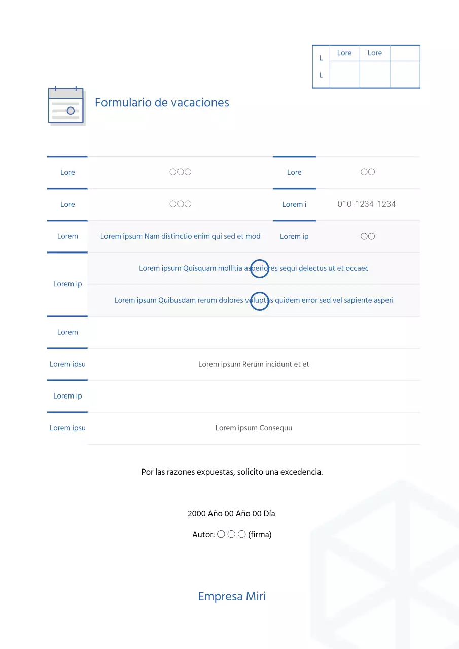 Un sencillo formulario de solicitud de vacaciones con un fondo limpio