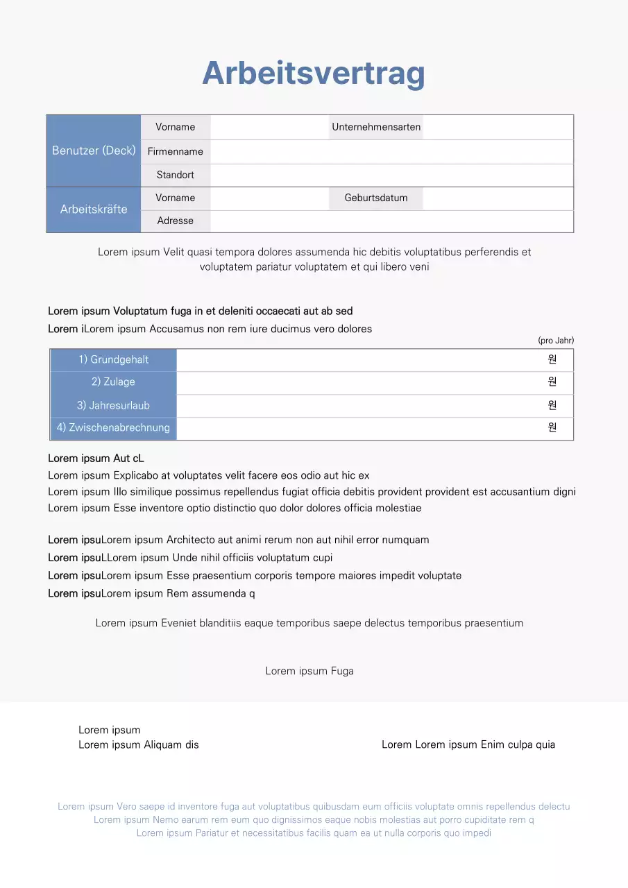 Einfacher Jahresvertrag in blau