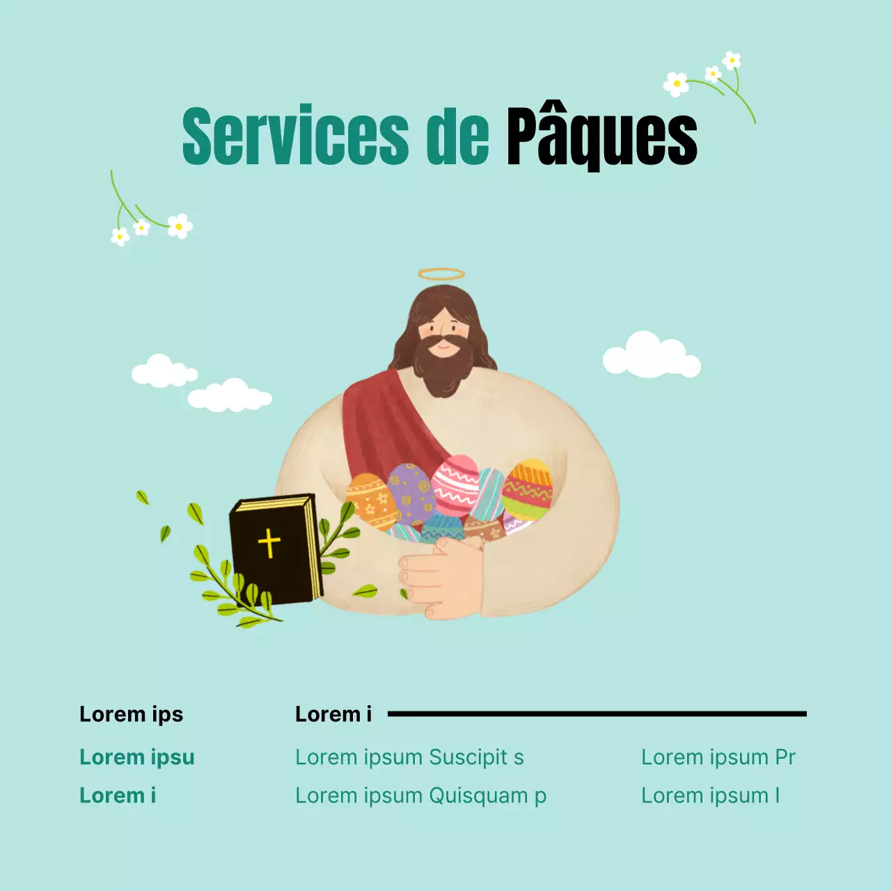 Service de Pâques en menthe pastel (carrés de médias sociaux)