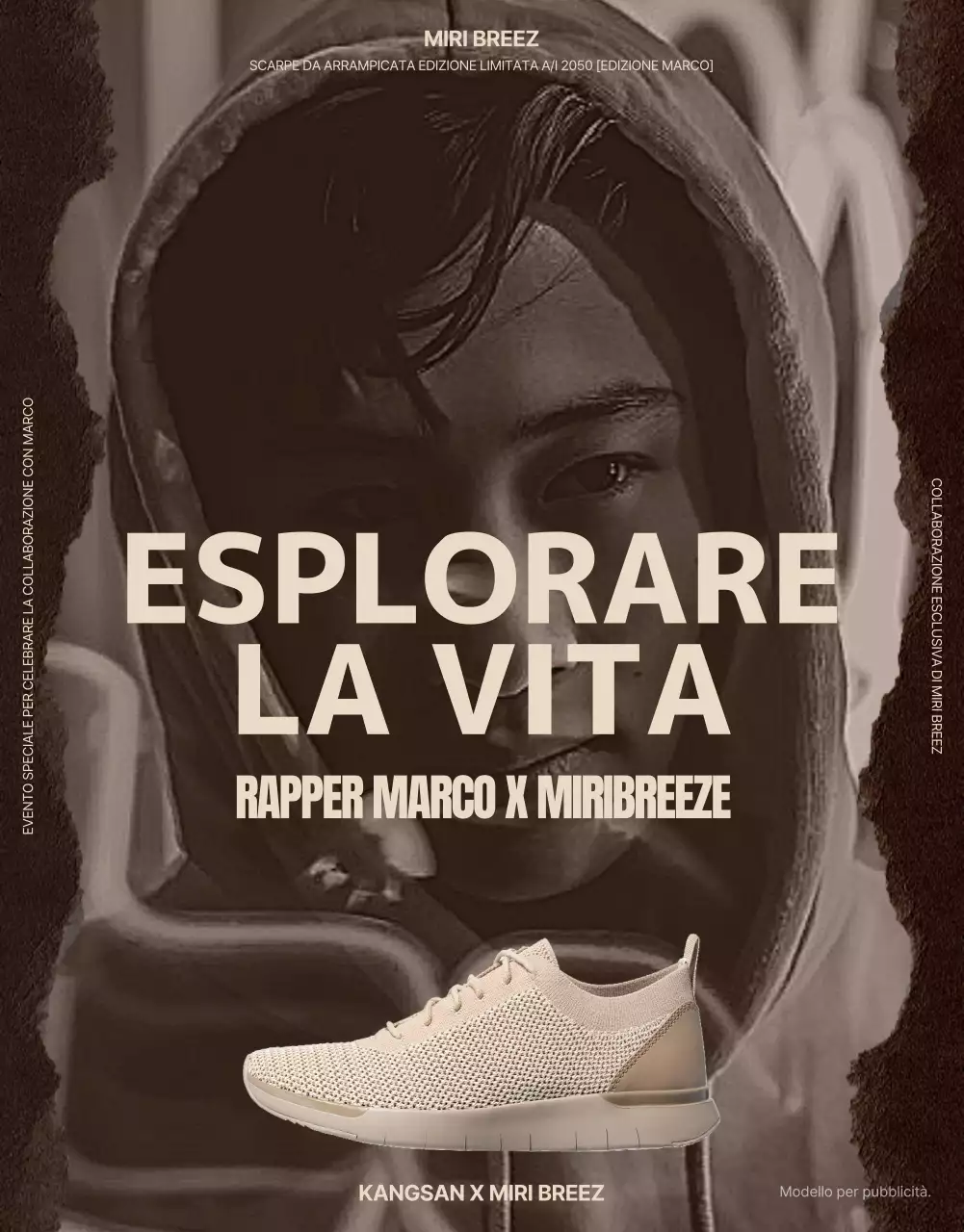 Una collaborazione con scarpe da trekking color seppia e beige