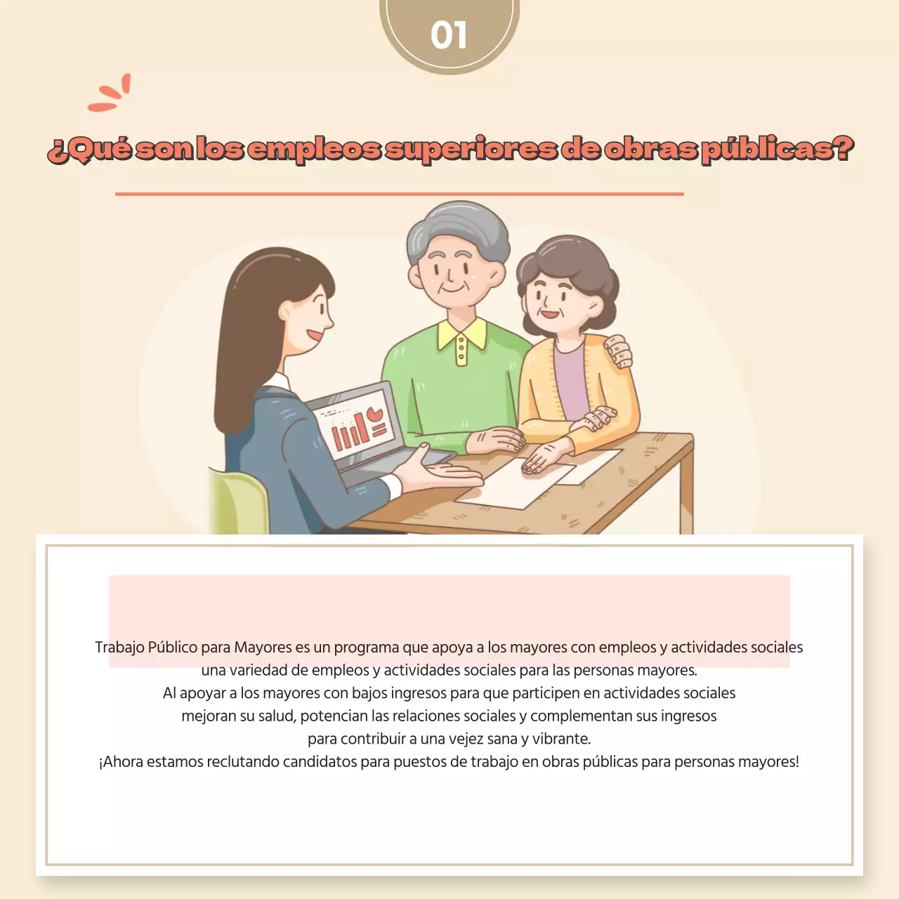 Beige ilustración concepto trabajo público ancianos contratación laboral tarjetaNoticias