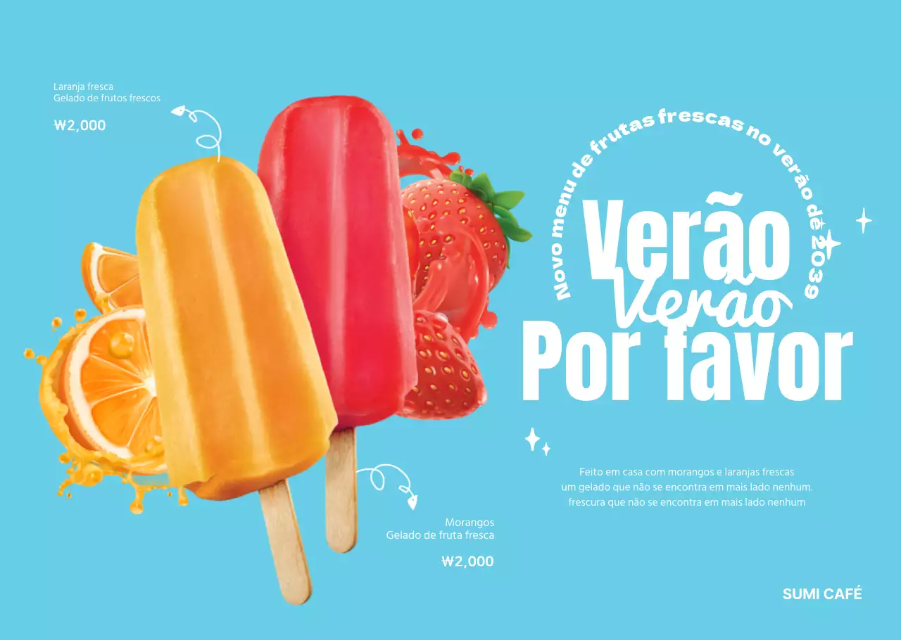 Gelado de fruta com título em caligrafiaConceito