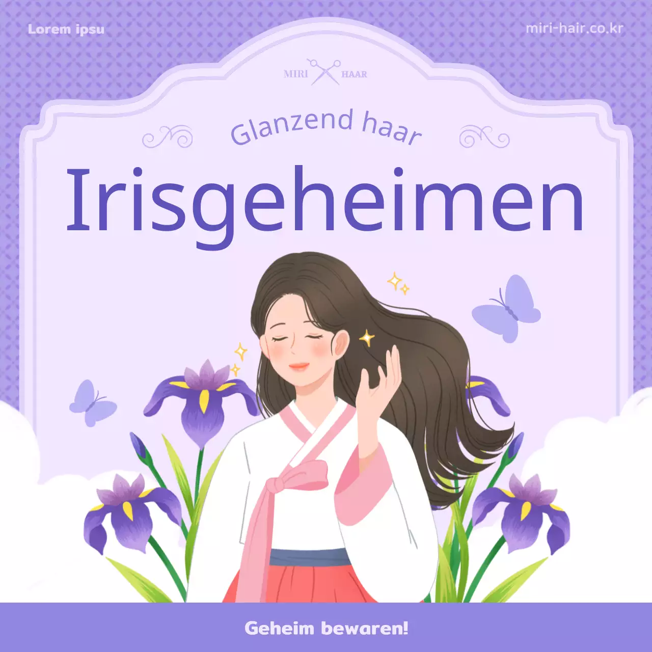 Introductie van het paarse illustratieconcept van tan'o en irisinformatie