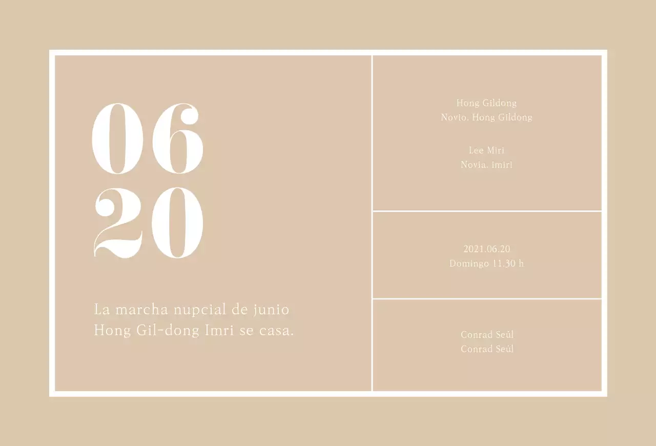 Postal horizontal para invitaciones de boda con un aspecto limpio en tonos beige