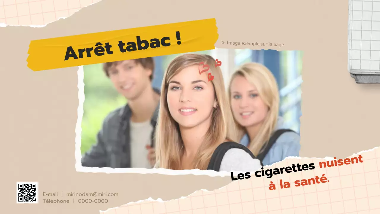 Matériel d'éducation à la désaccoutumance au tabac pour les jeunes avec un concept de collage pop art beige.