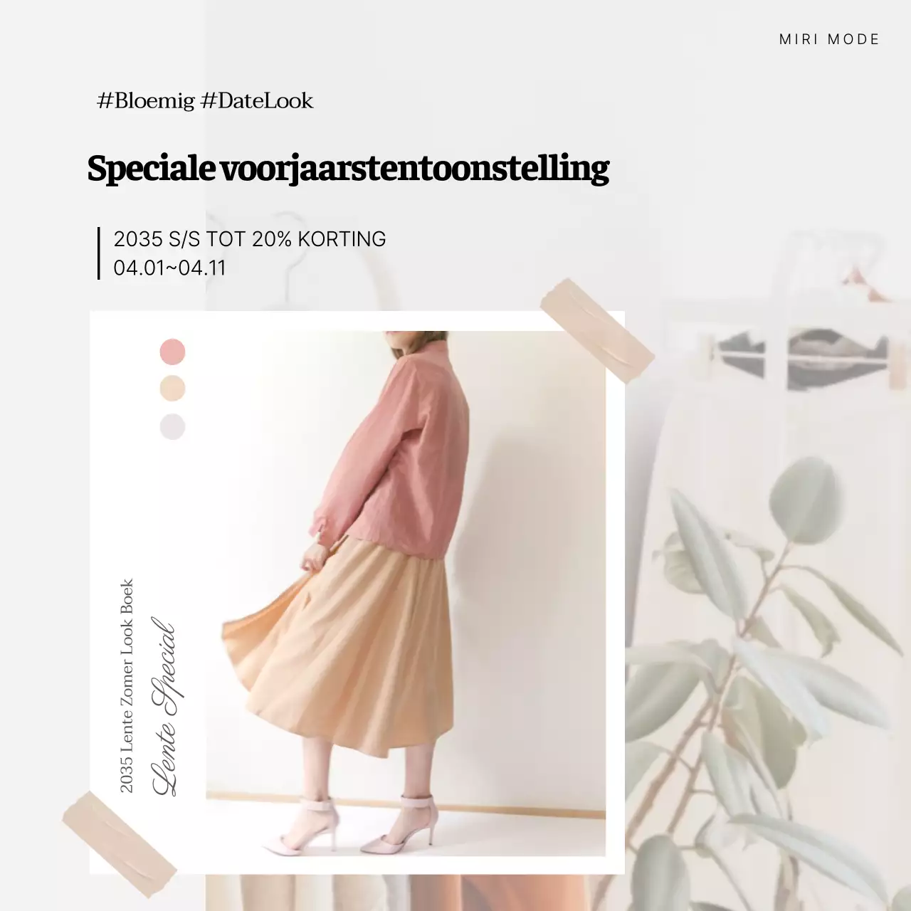 Een tentoonstelling van lenterokken in pastelkleurige Polaroid frames