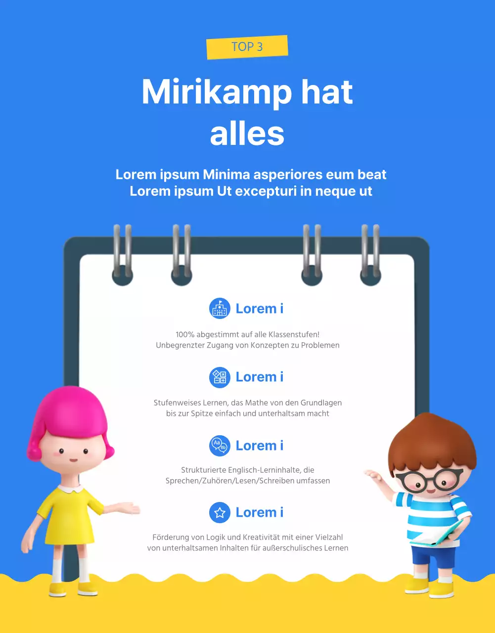 Blau gelb orange Grundschulbildung Thema