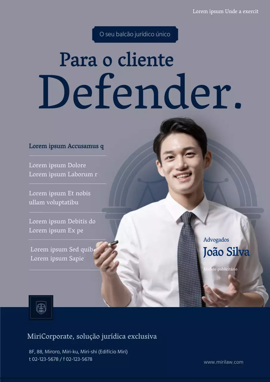 Webposter limpo de escritório de advogados em azul marinho e cinzento