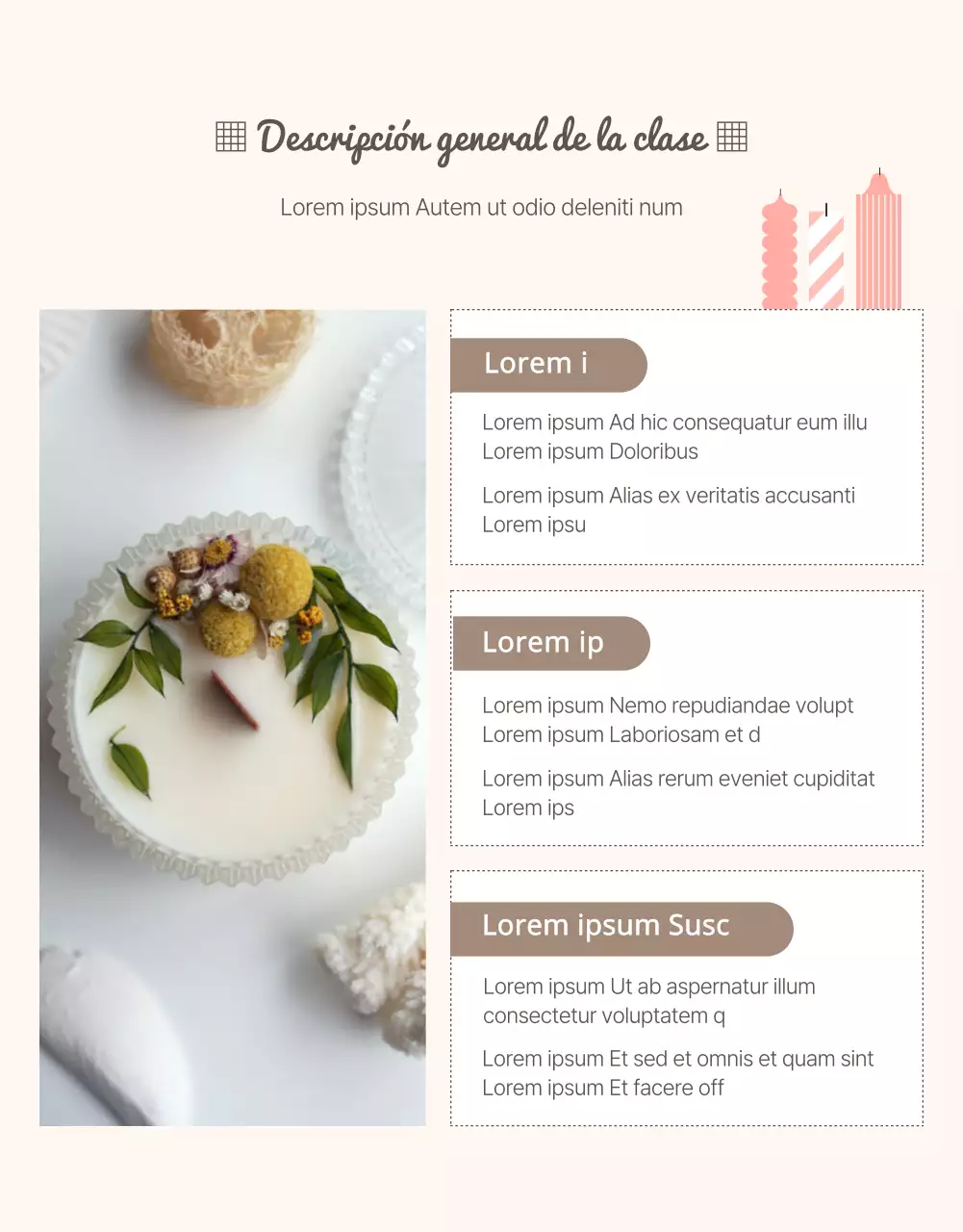 Guía de la clase en línea de un día sobre velas en color beige