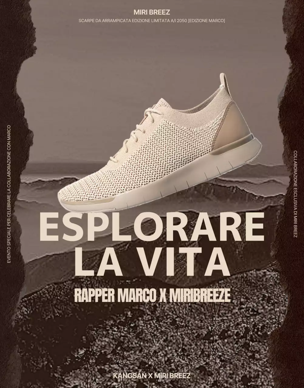 Una collaborazione con scarpe da trekking color seppia e beige