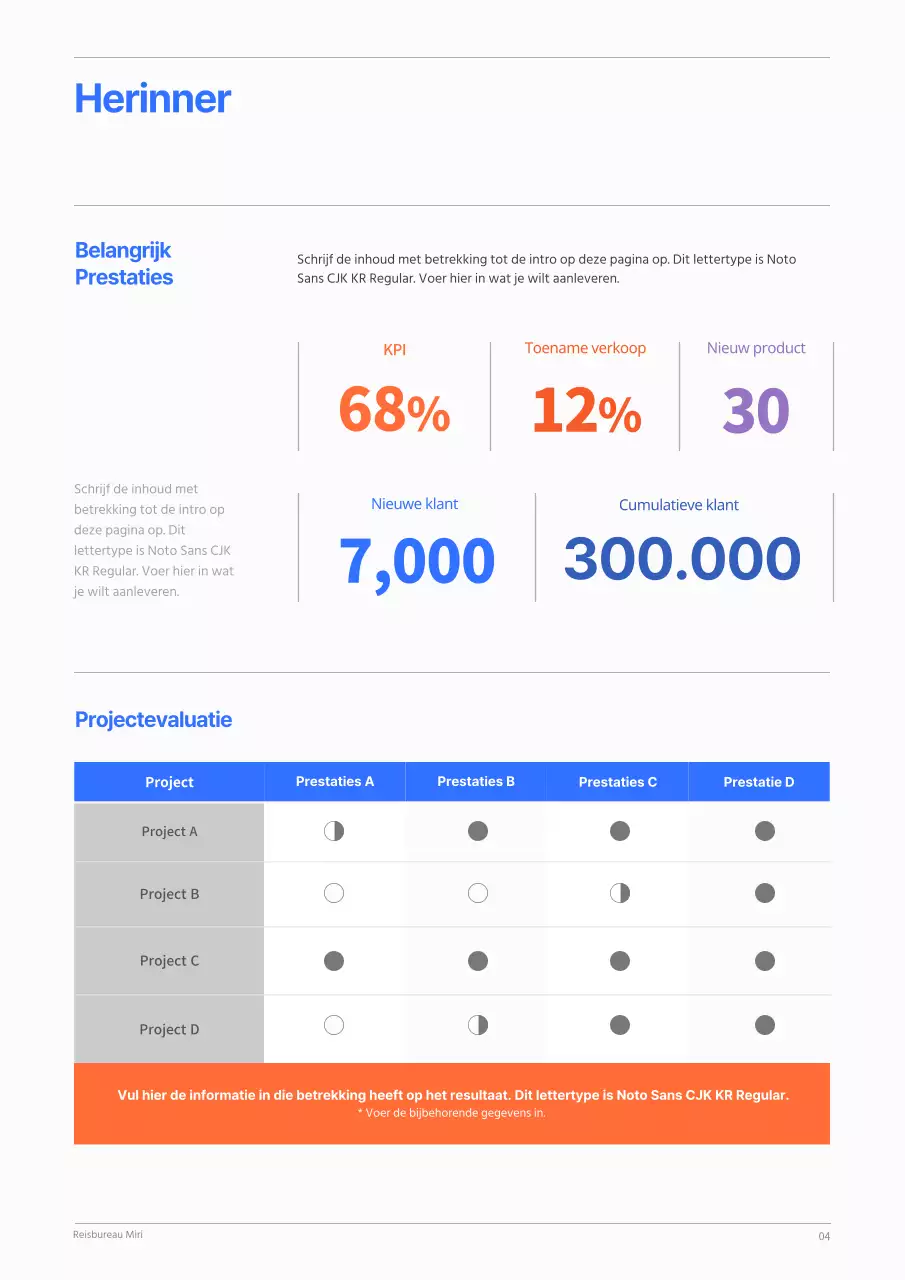 Clean concept jaarplan in blauw en oranje