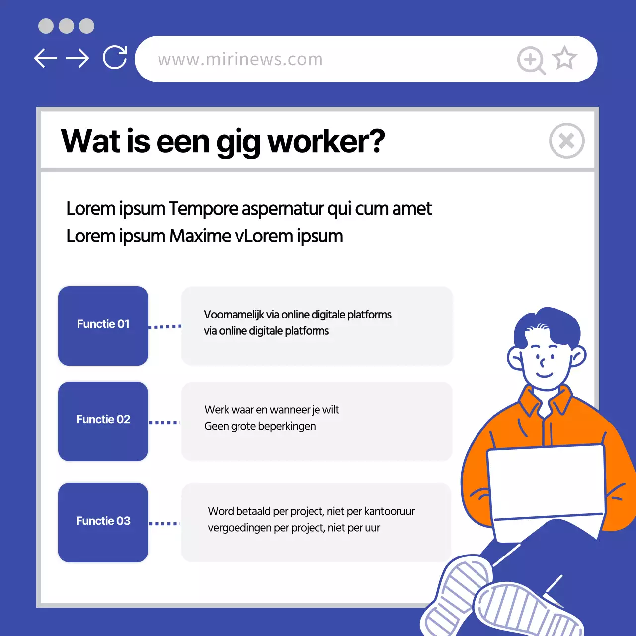 blauw oranje schattige illustratie geekworker cardnews